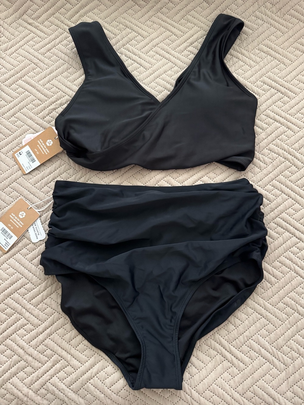 Nani Swimwear Black Two-Piece Swim Set - High Waist Ruched Bottoms